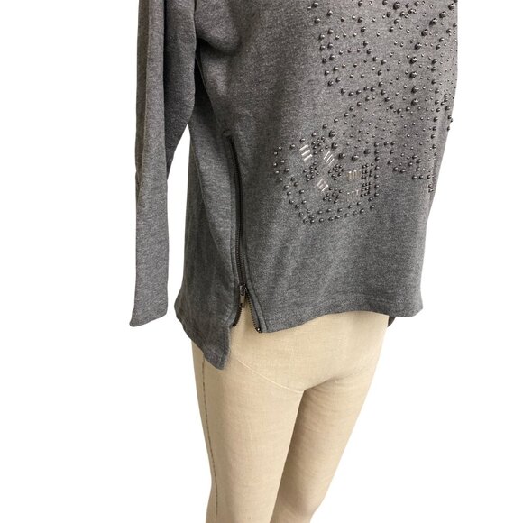 H&M Gray Studded Eagle Sweatshirt With Zipper Details Pullover Casual Sweater - Picture 3 of 7